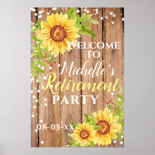 Affiche Retraite Floral Tournesol Rustique Parti Bienvenue