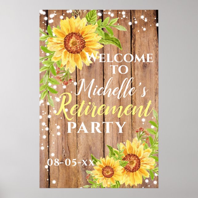 Affiche Retraite Floral Tournesol Rustique Parti Bienvenue (Devant)