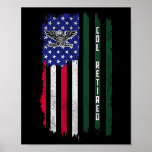 Affiche Retraité O6 Colonel Col Rank American Flag