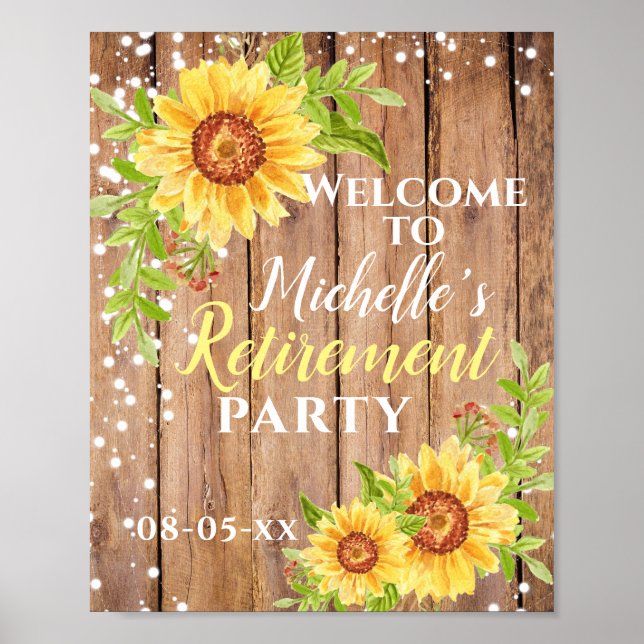 Affiche Retraite Rustique Floral Sunflower Party Bienvenue (Devant)