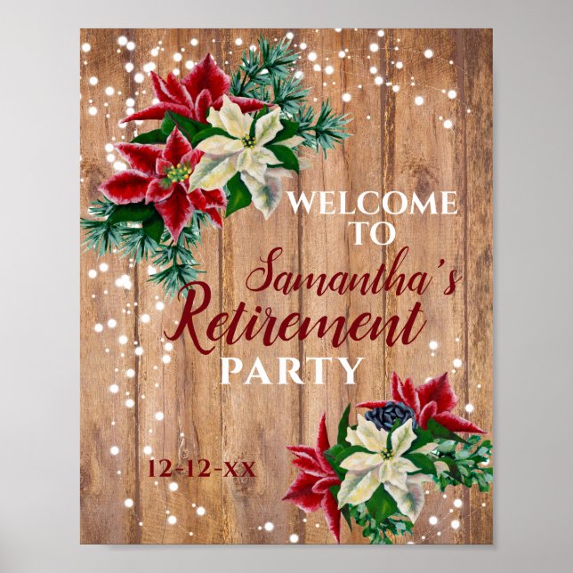 Affiche Retraite Rustique Poinsettia Floral Party Bienvenu (Devant)