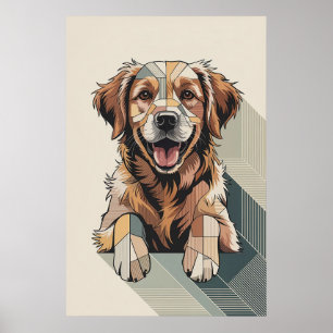 Affiche Rétreiver doré patchwork - Chien géométrique