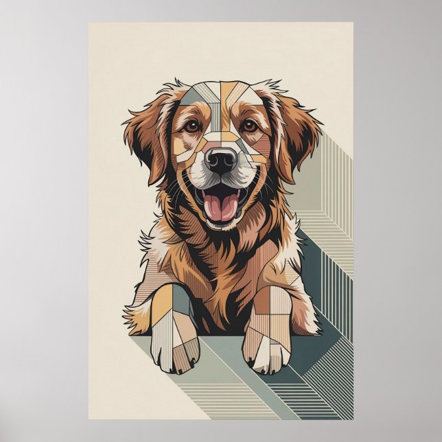 Affiche Rétreiver doré patchwork - Chien géométrique (Devant)
