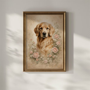 Affiche Retriever doré avec des roses