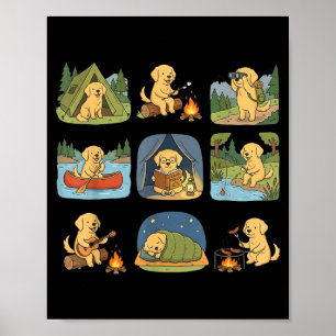 Affiche Retriever doré Camping Chien mignon Randonnée Camp