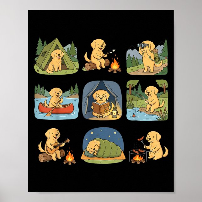 Affiche Retriever doré Camping Chien mignon Randonnée Camp (Devant)