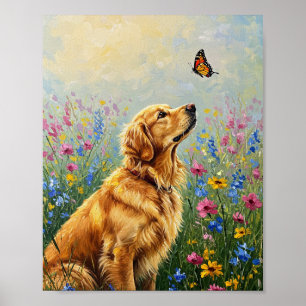 Affiche Retriever doré & Papillon Art expressif