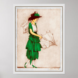 Affiche Retro 1920 Dame en robe verte