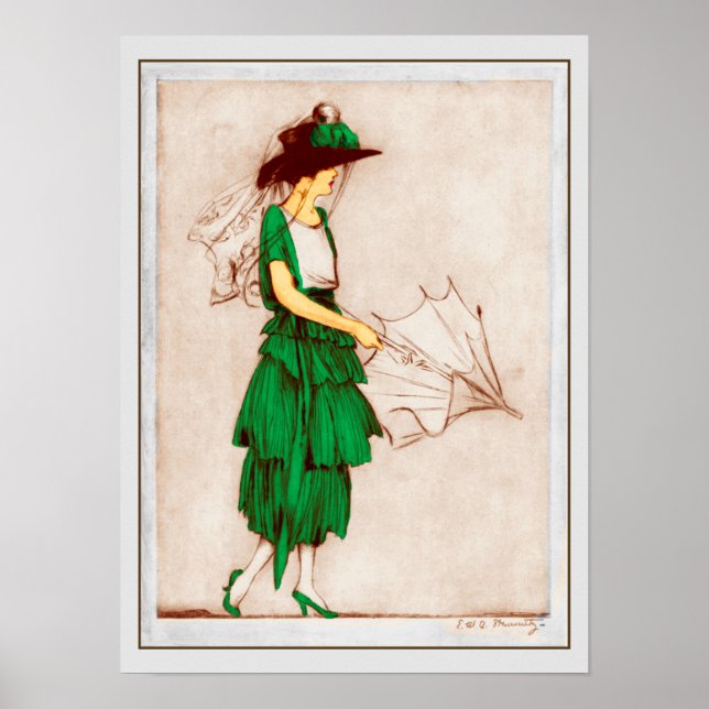 Affiche Retro 1920 Dame en robe verte (Devant)