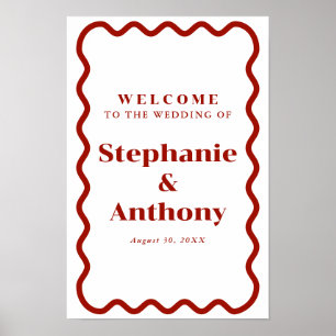 Affiche Retro 1950s Wavy Edge Mariage rouge foncé