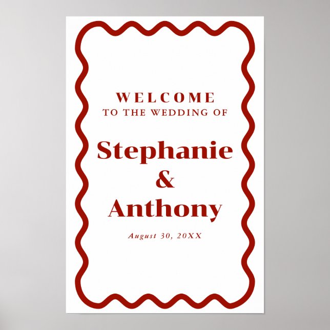 Affiche Retro 1950s Wavy Edge Mariage rouge foncé (Devant)