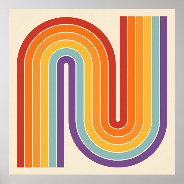 Affiche Retro 1970s Style Arched Stripes Geometric Pattern (Devant)