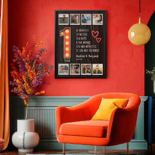 Affiche Retro 1er Anniversaire Coeurs Photo personnalisée 