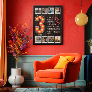 Affiche Retro 3e anniversaire Bois personnalisé Collage ph