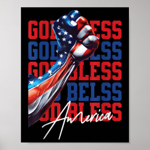 Affiche Rétro 4 juillet Dieu bénisse l'Amérique Patriotiqu