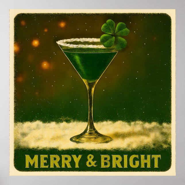 Affiche Retro 50s 4 Leaf Clover Irish Christmas Martini (Devant)