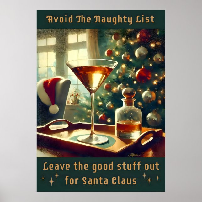Affiche Retro 50s Avoid The Naughty List Christmas Martini (Devant)