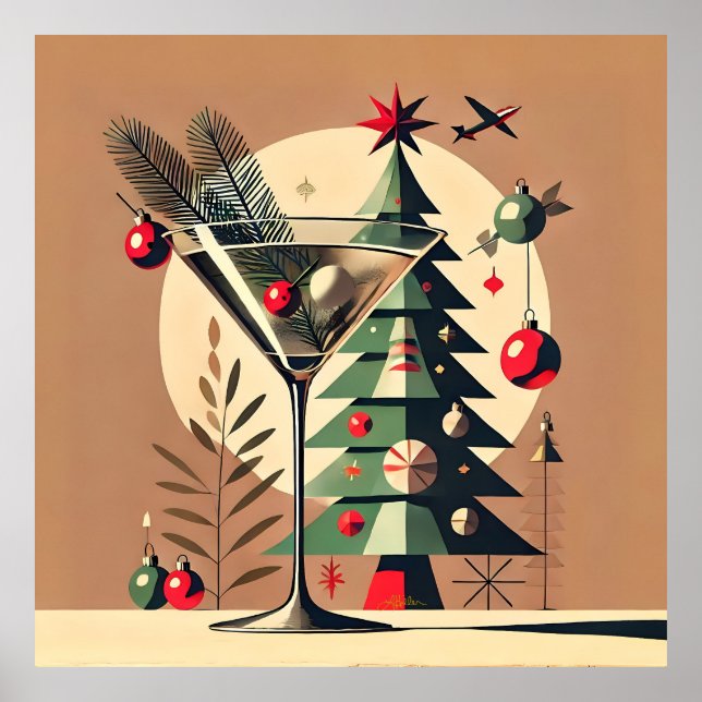 Affiche Retro 50s Jet Set Noël Martini Arbre (Devant)