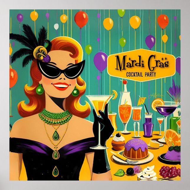Affiche Retro 50s Mardi Gras Cocktail Party (Devant)