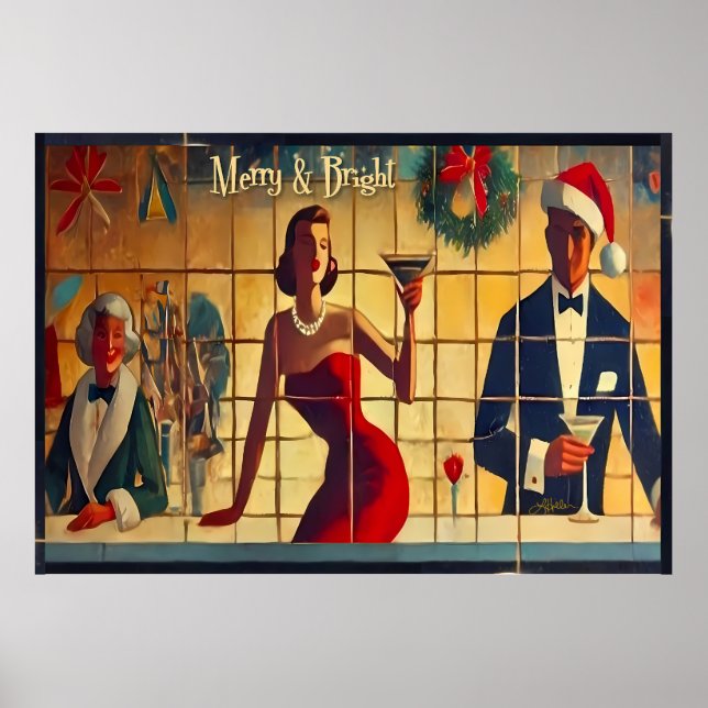 Affiche Retro 50s Noël Eve Bar Dernier Appel Martini (Devant)