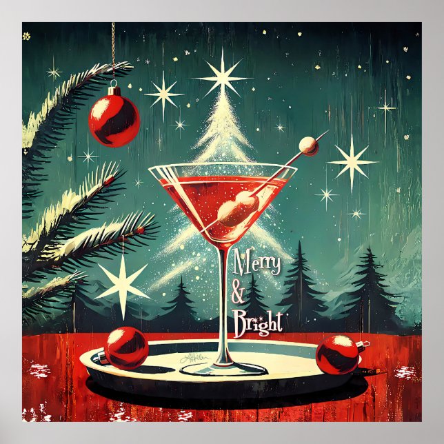 Affiche Retro 50s Snow Flurry Christmas Tree Martini (Devant)