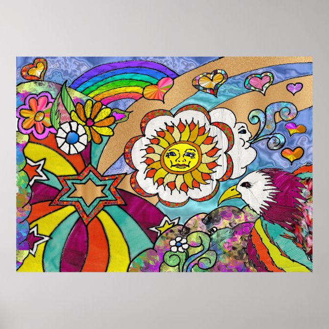 Affiche Retro 60s Psychedelic Sunshine Eagle Imprimer Post (Devant)