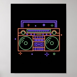 Affiche Retro 80s 90s Neon Radio Ghettoblaster Boombox