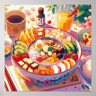 Affiche Retro 90s Anime Japonais Food Bowl Aesthétique