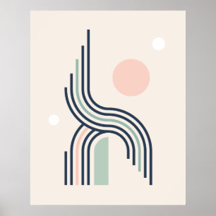 Affiche Retro abstract geometric art lines arches circles