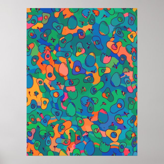 Affiche Retro Abstrait Blue Green Doodle Line Art (Devant)