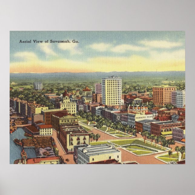 Affiche Retro Aerial View Savannah GA (Devant)