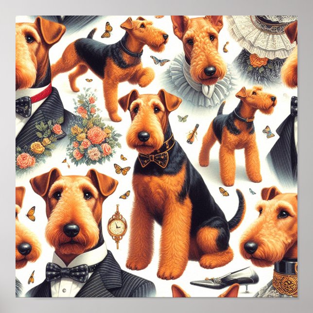 Affiche Retro Airedale Terrier sans fil (Devant)