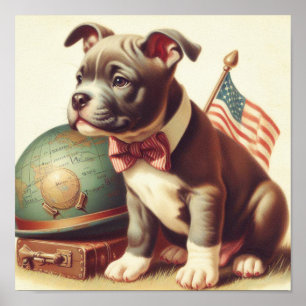 Affiche Retro American Pit Bull Terrier Peinture