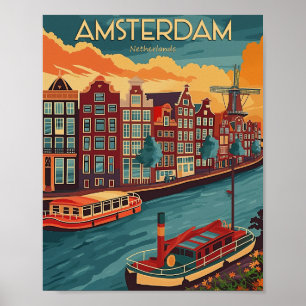 Affiche Retro Amsterdam, Pays-Bas