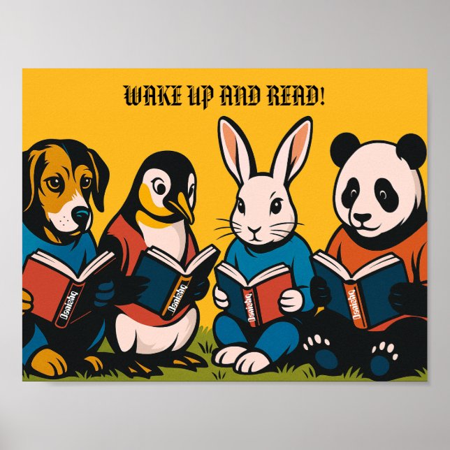 Affiche Rétro Animaux en Lecture - Réveillez-vous  (Devant)