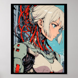 Affiche Rétro anime fille androïde cybernétique futuriste
