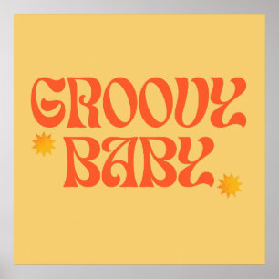 Affiche Rétro années 70 Moutarde Orange Hippie Groovy Bébé