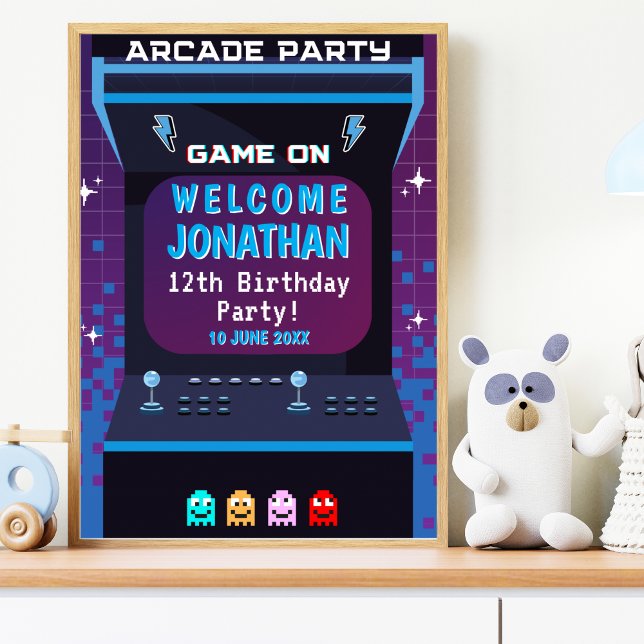Affiche Retro Arcade Birthday  | Game On Party Decor (Créateur téléchargé)