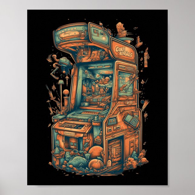 Affiche Retro Arcade Gamer Clic Machine de jeux d'arcade (Devant)