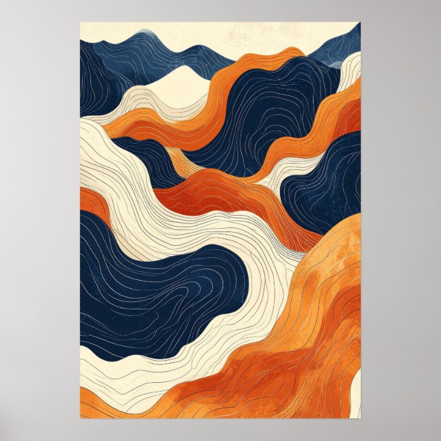 Affiche Rétro Art de Ligne de Contour Topographique Abstra (Devant)