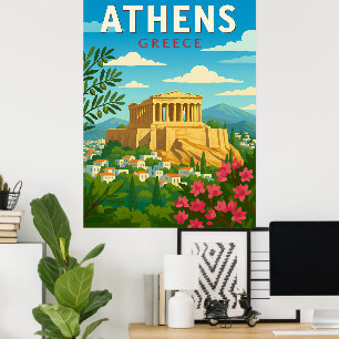 Affiche Rétro Athènes Grèce Parthénon – Vintage