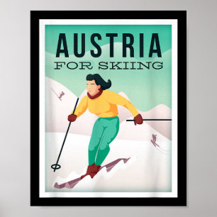 Affiche Retro Autriche Ski Motif Avec Ski Et Pôles De Ski
