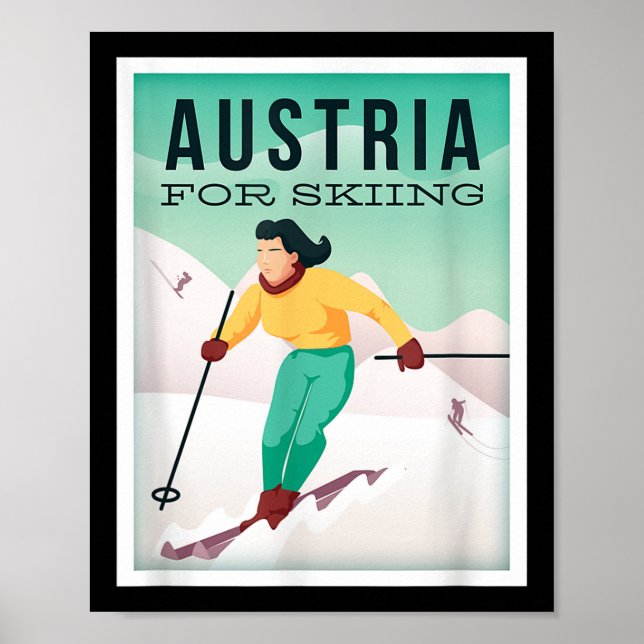 Affiche Retro Autriche Ski Motif Avec Ski Et Pôles De Ski (Devant)