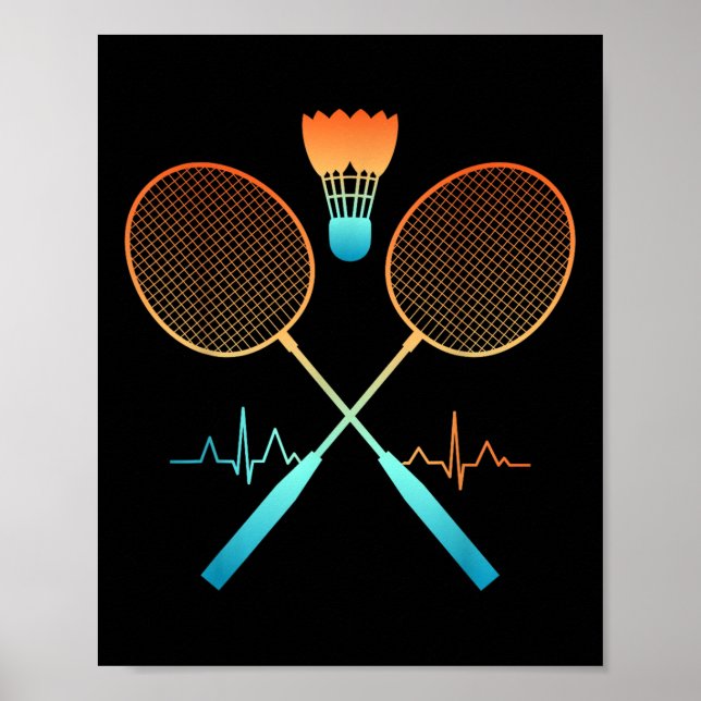 Affiche Retro Badminton With Shuttle Heartbeat Ecg  (Devant)