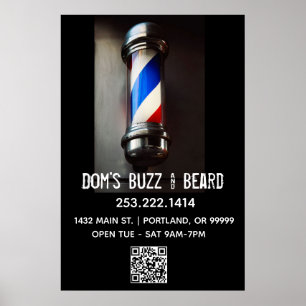 Affiche Retro Barber Poteau et QR Code Business