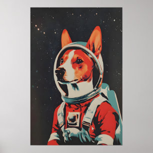 Affiche Rétro Basenji Astronaute, Impression Rétro