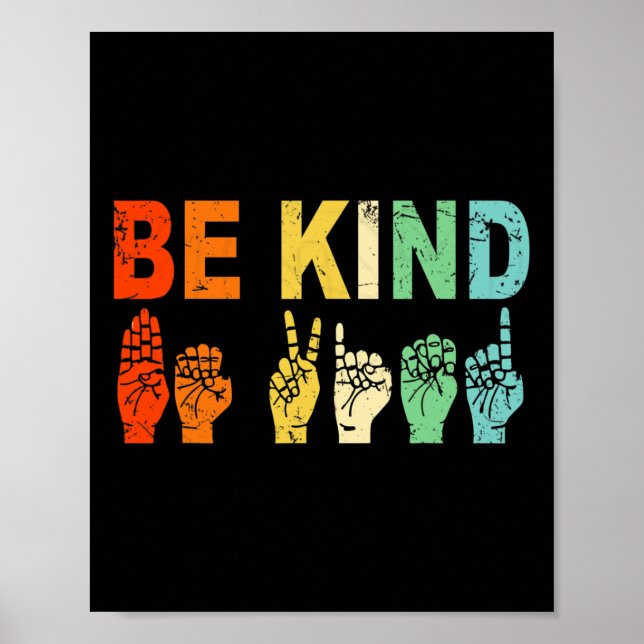 Affiche Retro Be Kind Main Sign ASL Sensibilisation sur l' (Devant)
