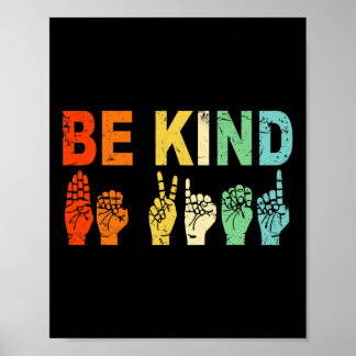 Affiche Retro Be Kind Main Sign ASL Sensibilisation sur l'