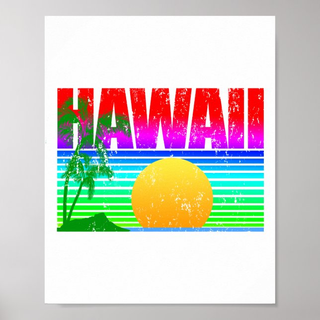 Affiche Retro Beach Hawaii coucher de soleil (Devant)