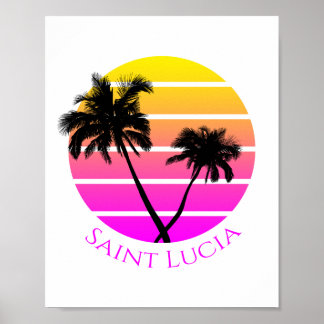 Affiche Retro Beach Palm Trees Saint Lucia